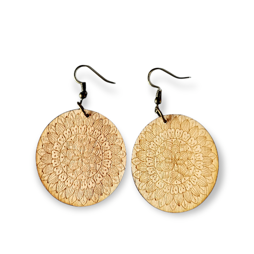 Wooden Wild Flower Mandala Earrings - Cloth and Things